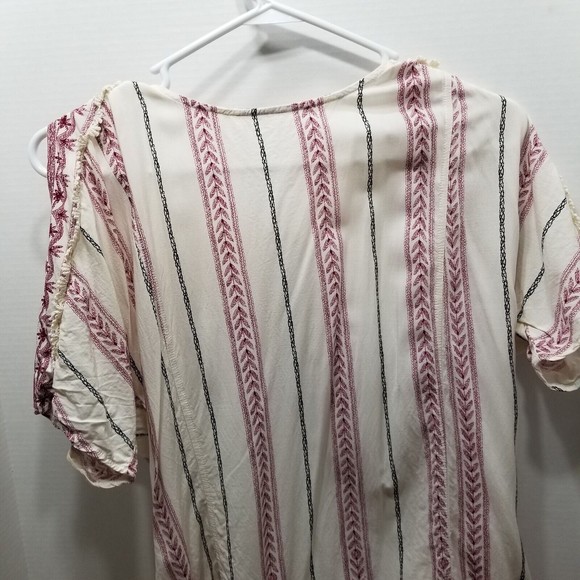 Women's Blouse Kori America Size Small Cream and Red Open Back Cold Shoulder - Picture 5 of 13